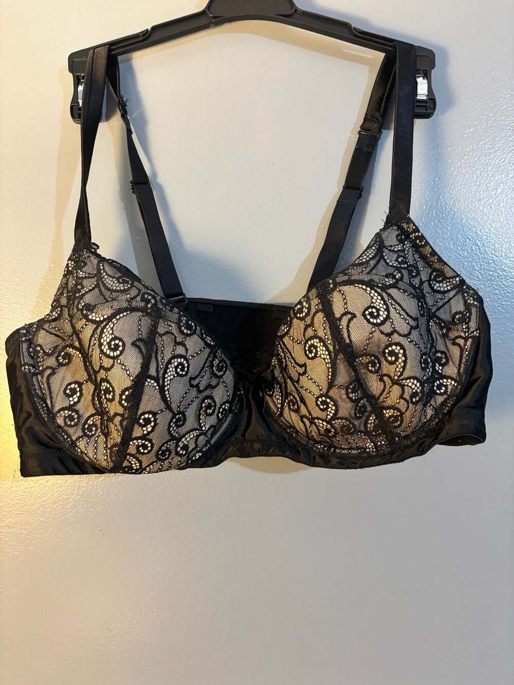 Cacique Black and Nude Lace Balconette Underwire Bra 40DD